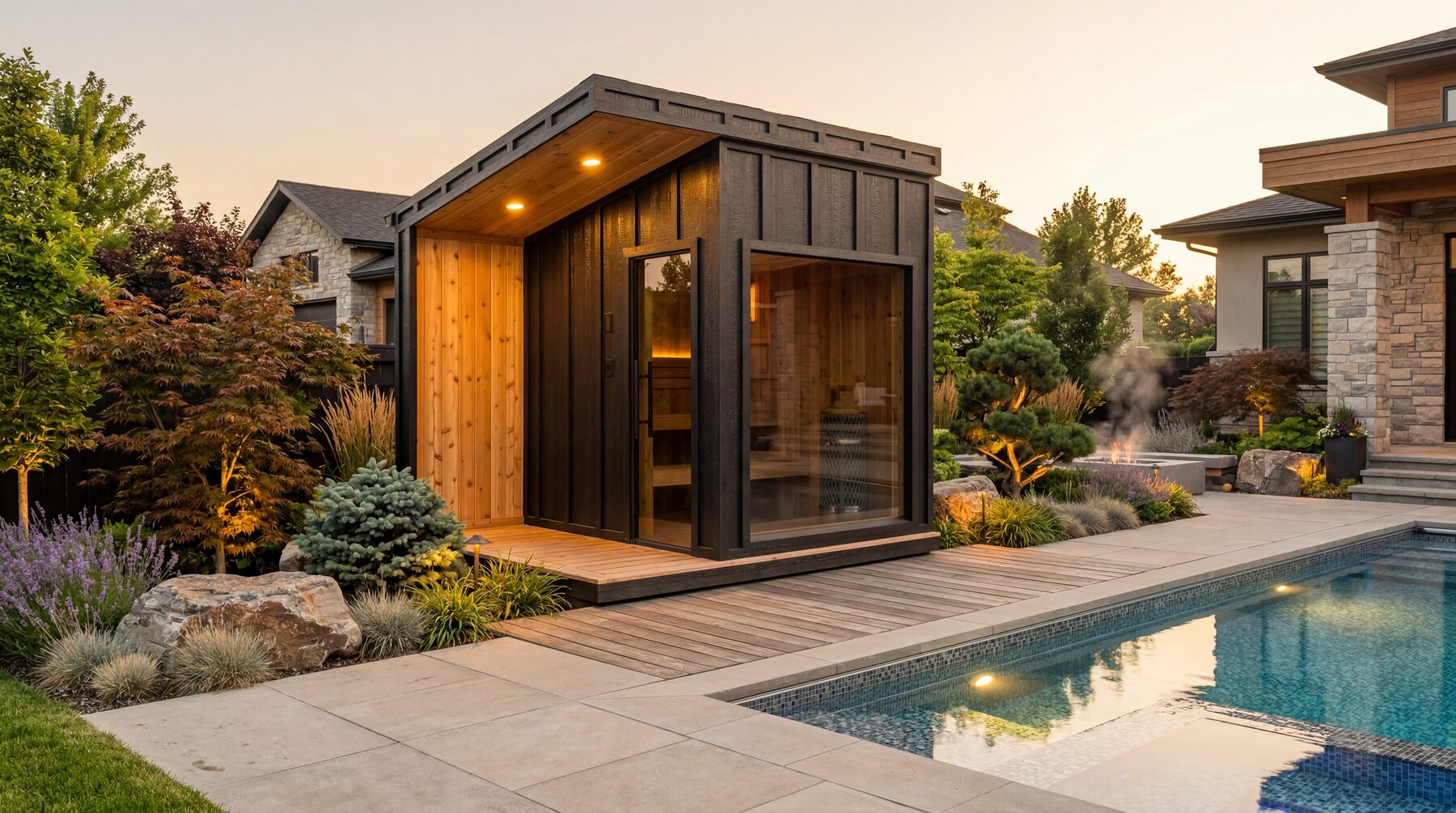Nook Designer, charred exterior with corten planters