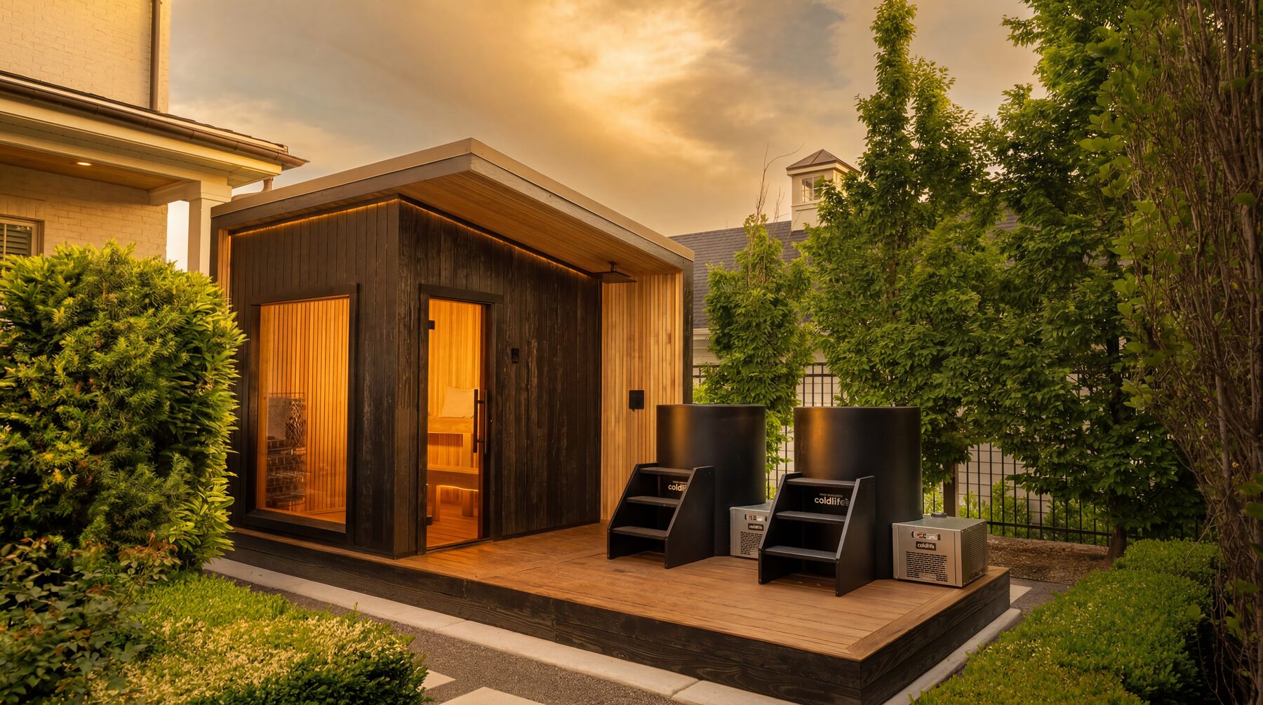The Primitive Retreat, cedar sauna and cold plunges on the deck
