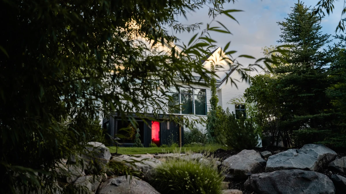 Thermal Suite in a landscaped garden at dusk