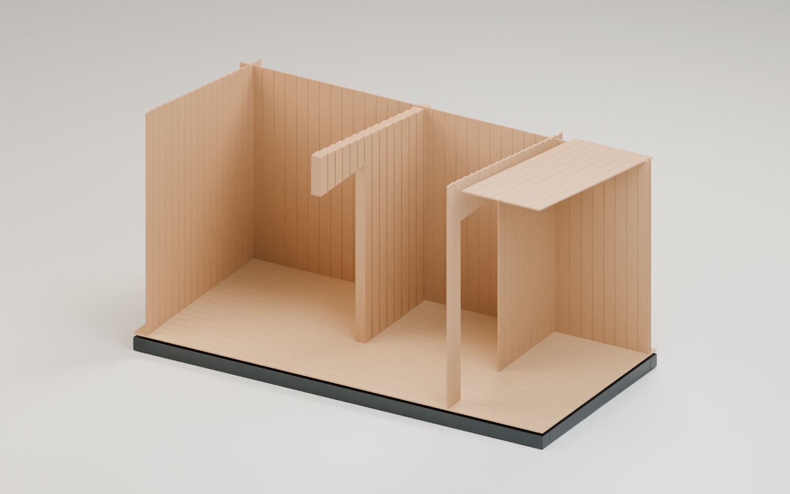 Thermal Suite Designer illustration with the front wall removed to show the cedar walls inside