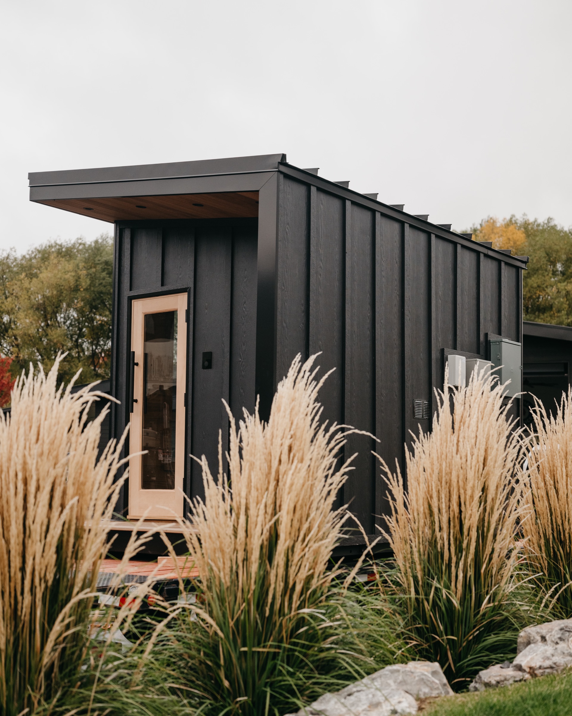 The 212 Designer on the trailer, cedar soffit and window facing out