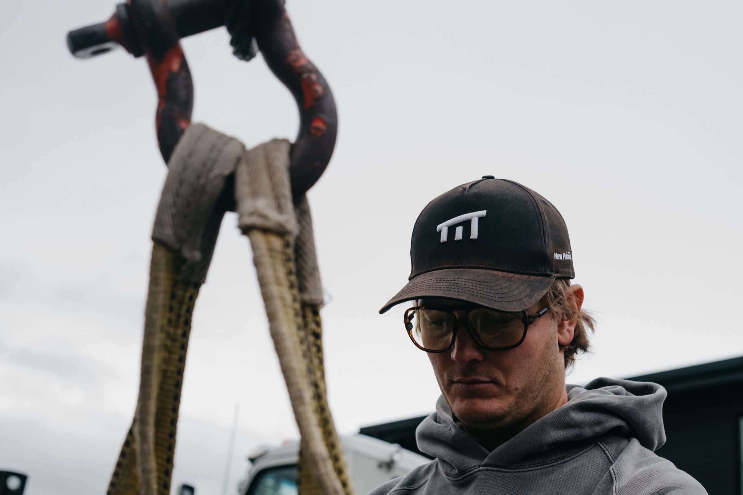Crew member checking the rigging